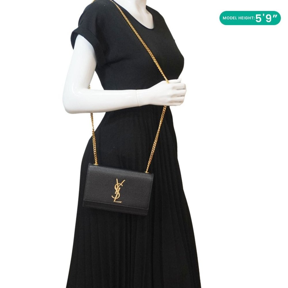 Yves Saint Laurent  Kate Grain De Poudre Leather Chain Crossbody Bag Black - Picture 2 of 16